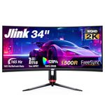 Jlink 34" Ultrawide Curved Gaming Monitor, 165HZ 128% sRGB, RGB LED & Breathing Mood Light, WQHD 1500R Computer Monitor, HDR FreeSync G-Sync VA Panel, 1ms MPRT, PIP/PBP/KVM, HDMI DP Type-C USB