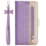 ZCDAYE Zipper Wallet Case for iPhone 6 Plus,Fabulous Glossy Pattern Magnetic Closure PU Leather [Bowknot Lanyard][Kickstand][Card Slots] Soft TPU Book Case Cover for iPhone 6 Plus/6S Plus-Purple