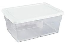 Sterilite 16448012 Storage Box, White Lid with See-Through Base, 16-Quart (Pack of 12)