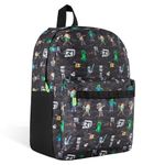 Minecraft Kids School Backpack with Zipped Front Pocket for Sports, Gym, Travel - Gamer Gifts (Black Aop)