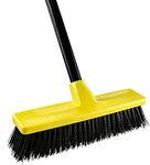 Yard Brush Heavy Duty Outdoor Concrete Broom Telescopic Long Handle with Stiff Bristles for Cleaning Scrubbing Deck Driveway Yard Patio Wood Stone Tile Garden Warehouse Leaves Lawn