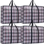 4 Pack Large Storage Laundry Bags Checkered Travel Duffel Storage Bag with Zipper and Handles for Comforters, Clothes, Bedding, Duvets(Black)