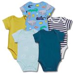 TuddyBuddy 100% Cotton Multi Color Romper/Bodysuit for Baby Boy & Baby Girl - Pack of 5 Bodysuits (Pack of 5 - Blues & Greys - Half Sleeves, 3-6 Months)