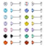 JeweBella 14Pairs Small Stud Earrings Surgical Steel for Women Girl Birthstone Stud Earrings Set Hypoallergenic Multicolor Cubic Zirconia Flatback Earrings Piercing Cartilage Earrings