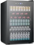 Joy Pebble Beverage Refrigerator Cooler 4.5 Cu.Ft,145 Can Mini Fridge with Glass Door for Beer Drinks Wines,Freestanding beverage fridge with Adjustable Shelving