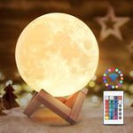 Moon Lamp 5.9" Moon Night Light Upgraded 16-Colour Adjustment, Wooden Stand,Remote/Touch Control&USB Charging,3D Printing Moon Decor for Adults Girls Kids Birthday, Valentine Item for Women, 5.9inch