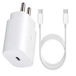 Generic 25W Type-C (Pd) Charger With Cable For Samsung Galaxy S/A/M/F Series | Super Fast Charger For / S23/S22 Ultra/S21/21 Fe/S20+/S20/Note 20/Note 10/M54/M53/M33/M23/A54/A13/F14/F62/F23 - White