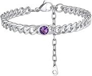 Cuban Anklets for Women Mens Ankle Bracelets Amethyst Anklet Foot Jewelry Summer Jewelry Stainless Steel Anklets for Women Waterproof Ankle Chain Silver Anklet Birthstone Anklet Chain