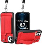 TOOVREN iPhone 12 Pro Max Wallet Case, Phone Lanyard Case with PU Leather Kickstand Card Holder Detachable Neck Strap Protective Cover for Apple iPhone 12 Pro Max 6.7inch 5G Red