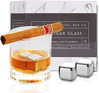 The Cocktail Box Co Cigar Whiskey Glass with Cigar Holder, Whiskey Cigar Glass Holder Set with 2 Whiskey Stones, Old Fashioned Cigar Cup Holder, Premium Bourbon Glass Cigar Holder, Gifts for Men