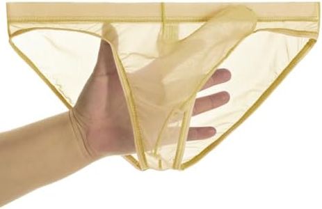 Men's See Through Mesh Briefs Elephant Nose Separate Pouch Bikini Underwear Transparent Briefs (US, Alpha, 3X-Large, Regular, Regular, Fleshcolor)