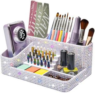 CGBE Nail Drill Holder, 28 Holes Drill Bit Holder for Nails, Professional Nail Tool Organizer, Nail Desk Organizer for Nail Tech, Nail Salon DIY Use - Bling dz-White (Not Including Nail Drill Set)