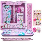 A Little Swag 12 Pcs Stationery Kit Unicorn Theme Set, Cartoon Pencil Box, Pencils, Crayons, Scale, Sharpener, Eraser Combo, School Supply Birthday Return Gifts for Girls Boys Kids