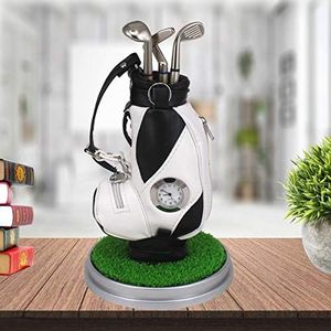 HKOO Golf Gift Golf Pens Holder,Golf Pens with Golf Bag Holder with 3 Pieces Aluminum Pen Golf Bag Pencil Holder for Fathers Day,Golf Souvenirs Gifts for Golfer Fans Coworker, Clock-Black and White