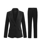 YFFUSHI Women 2-Piece Trouser-Suit Jacket Ladies Formal Office Business Blazer Coat,Black,L