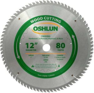Oshlun SBW-120080 12-Inch 80 Tooth ATB Finishing Saw Blade with 1-Inch Arbor