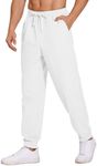 COOFANDY Men's Linen Casual Pants Lightweight Jogger Pants Elastic Waist Drawstring Yoga Beach Pants with Pockets White