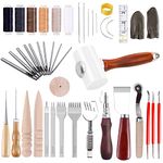 DIY Leather Craft Tools Kit Leather Kits Leather Craft Tools Set Leather Working Tools Incl Nylon Hammer Waxed Thread Stitching Groover Prong Punch Tools for Hand Leather Craft Making Sewing Stitching