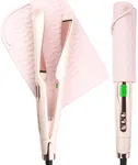 ANGENIL Pro Twist Flat Iron 1 Inch, Round Pink Dual Voltage Hair Straightener and Curler 2 in 1, Tourmaline Ceramic Ionic Hair Curler with Anti-Scalding Silicone Mat Pad, 30s Fast Heating, LCD Display