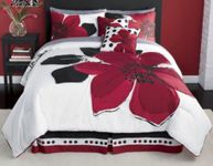 Grand Linen 12 - Piece Burgundy Red Black White floral Bed-in-a-bag QUEEN Size Bedding + Sheets + Accent Pillows Comforter set