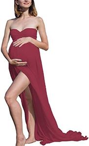 BUOYDM Mujer Embarazada Chifón Largos Vestido de Fiesta Foto Shoot Dress Fotográficas de Maternidad Apoyos De Fotografía (Talla única-Busto:95-120CM, Longitud:170CM, B-Rojo)