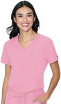 Med Couture V-Neck Chest Pocket Top, Modern Classic Fit, Moisture Wicking, Ultra Soft with 360° Stretch, SPF 50-8482, Taffy Pink