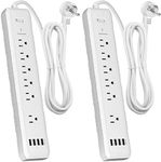 Power Bar, 2 Pack Power Strip Surge Protector with 6 Outlets & 4 USB Charging Ports, Angled Flat Plug, Spaced Outlets & ETL Listed Power Outlet for Home Office - White