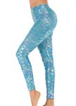 Alaroo Halloween Shiny Fish Scale Mermaid Leggings for Women Pants S