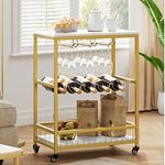 HITHOS Industrial Bar Carts for The Home, Mobile Bar Serving Cart with Wine Rack and Glass Holder, Beverage Cart, Wine Cart on Wheels, Rolling Drink Trolley for Living Room, Kitchen, White Gold