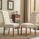 Wood Point Crafts Habit Solid Wood Tufted Parsons Dining ChairTrending Solid Teak Wooden Fully (Set of 2) (Beige)