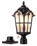 EDISHINE Dusk to Dawn Outdoor Post Light, 21.9'' H Large Pole Light Fixture with Pier Mount Base, Waterproof & Water Ripple Glass Exterior Lamp Post Lantern Head for Yard, Driveway, Fence, Black