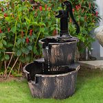 DORTALA 2 Tier Barrel Waterfall Fountain Barrel Water Fountain Pump Outdoor Garden