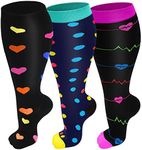 Refeel 3 Packs Plus Size Compression Socks Wide Calf For Women & Men - Large Size Knee High Support Stockings For Medical…