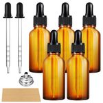 Amber Glass Bottles 5 Pack Pipette Bottle 50ml Glass Dropper Bottle Serum Bottle with Dropper Pipettes Refillable Sample Dropper Bottles with Stainless Steel Funnels for Essential Oils Liquids