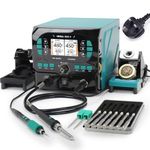 YIHUA 992D-II 2-IN-1 Precision Soldering Kit with Hot Air Pencil & C210 Precision Soldering Iron Precision Soldering Station with Dynamic LCD Display Low-Wear Mode 3 Preset Channels 8 Nozzles(UK Plug)