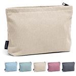 MAANGE Cosmetic Bags for Women Small Makeup Bag for Purse Corduroy Makeup Pouch Travel Makeup Bag with Metal Zipper Make Up Bag (Beige)