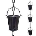 Frestique Rain Chains - Bucket Rain Chain, 8.5 Ft Black Powder-Coated Rust-Resistant RainChains - Decorative Rain Chains for Gutters, Ideal Downspout Replacement to Enhance Outdoor Aesthetics