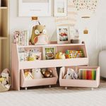 Fulhope Toy Storage Organizer for Kids, Toy Storage Cabinet with Drawers, Boys and Girls Toy Shelf with Wheels, Toy Organizer Kids Bookshelf with Storage for Nursery, Playroom, Bedroom (Light Pink)