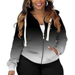 Tycorwd Women's Plus Size Casual Hoodies Sweatshirt Long Sleeve Full Zipper Track Top Athletic Jackets with Pocket, Black Gradual1, 4X-Large Plus