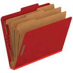 Globe-Weis Colored Classification Folders, 2/5 Cut Tab, 3 Dividers, Embedded Fasteners, Letter Size, Bright Red, 10 Folders Per Box (24095)