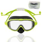Proberos® Swimming Goggles for Kids, 2-in-1 Wide View Goggles Lenses with Anti-Choke Nose Cover & Intergrated Earplugs, Adjustable Headstrap No Pressure Swim Goggles for Children for 4-12 Years, Green