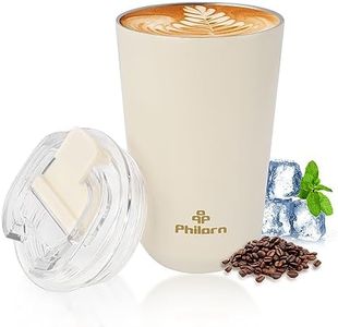 PHILORN Tazza Termica Caffè da Viaggio Piccola, 380ml Tazza da Caffè Isolata in Acciaio Inox, Tazza Termica da Viaggio con Coperchio a Tenuta Stagna (Bianca)