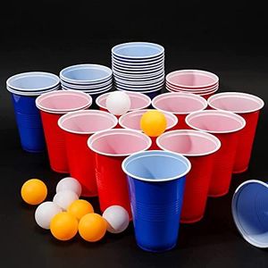 PIQIUQIU Beer Pong Cups, Beer Pong Cup Set (50 Cups + 5 Balls) 473 ml / 16 oz Reusable Plastic Cups Reusable Cups Party Cups