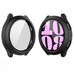 YoLin 2 Pack Hard Protective Case with Tempered Glass Screen Protector Compatible Samsung Galaxy Watch 6 44mm, PC Ultra-Thin All-around Cover For Samsung Galaxy Watch 6 44mm (2 Black)