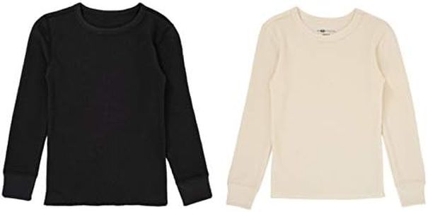 Fruit of the Loom Boys Premium 2-Pack Thermal Waffle Crew Top, Black/Natural, 10-12