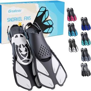 Greatever Snorkel Fins Adjustable Buckles Open Heel Swim Flippers Travel Size Short Swim Fins for Snorkeling Diving Swimming Adult Men Womens