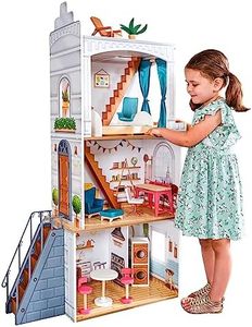 KidKraft Casa de muñecas de Madera Rowan con Muebles y Accesorios incluidos, Casita de Juguete con terraza, 4 Niveles de Juego, Juguetes niños y niñas Desde 3 años (10238)