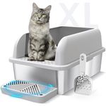 Suzzipaws Enclosed Stainless Steel Cat Litter Box with Lid Extra Large Litter Box for Big Cats XL Metal Litter Pan Tray with High Wall Sides Enclosure, Non-Sticky, Anti-Leakage, Easy Cleaning