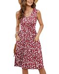 MOLERANI Women Summer Dresses Sleeveless Casual Loose Swing Button Down Dress with Pockets,Red Flower,M