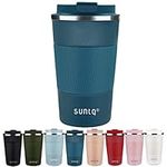 SUNTQ Reusable Coffee Cups Travel 510ml Coffee Travel Mug with Leakproof Lid - Thermal Mug Insulated Cup - Stainless Steel Travel Cup with Rubber Grip for Hot and Cold Drinks Blue